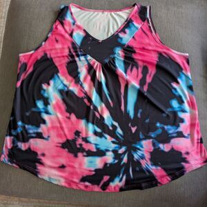 Tie-Dye Sleeveless Women's Tank Top - Pink, Blue, and Black 4X NWOT